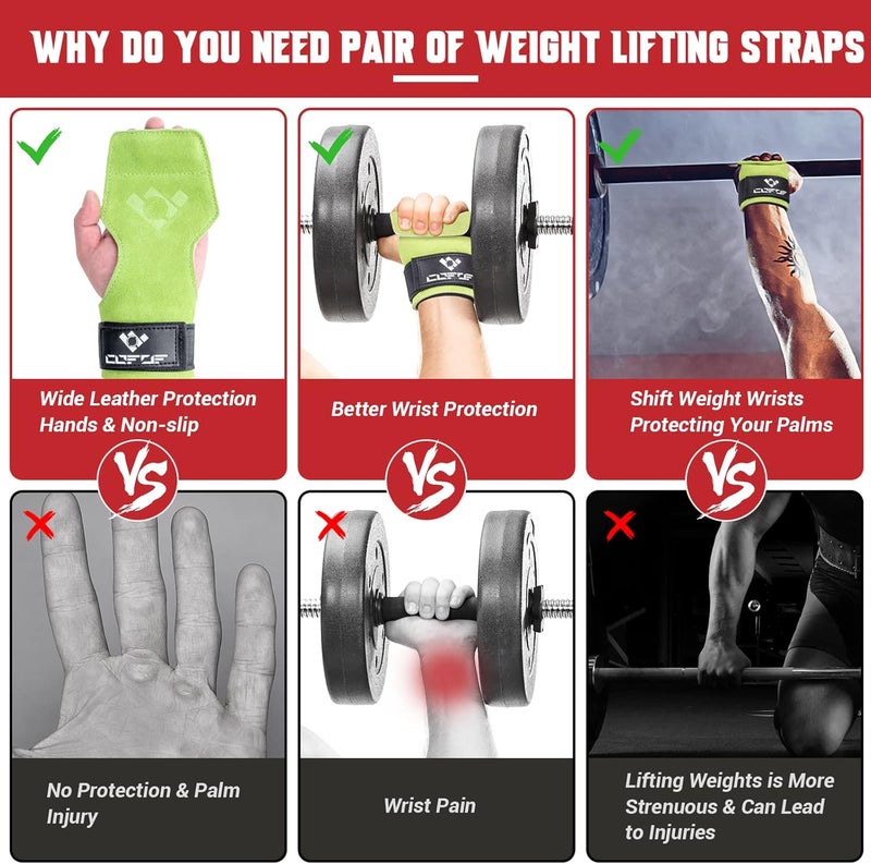 COFOF Weight Lifting Wrist Strap, Double Layer Leather Wrist Strap for Deadlift and Powerlifting, Adjustable Neoprene Padded Gym Workout Lifting Hooks (Pair) - Image 3